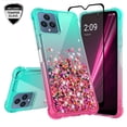 thumbnail image 4 of GALAXY WIRELESS USA for T Mobile Revvl 6x 5G/Revvl 6 5G Case Liquid Glitter Phone Case Cover w/Tempered Glass Screen Protector - Teal/Pink, 4 of 5