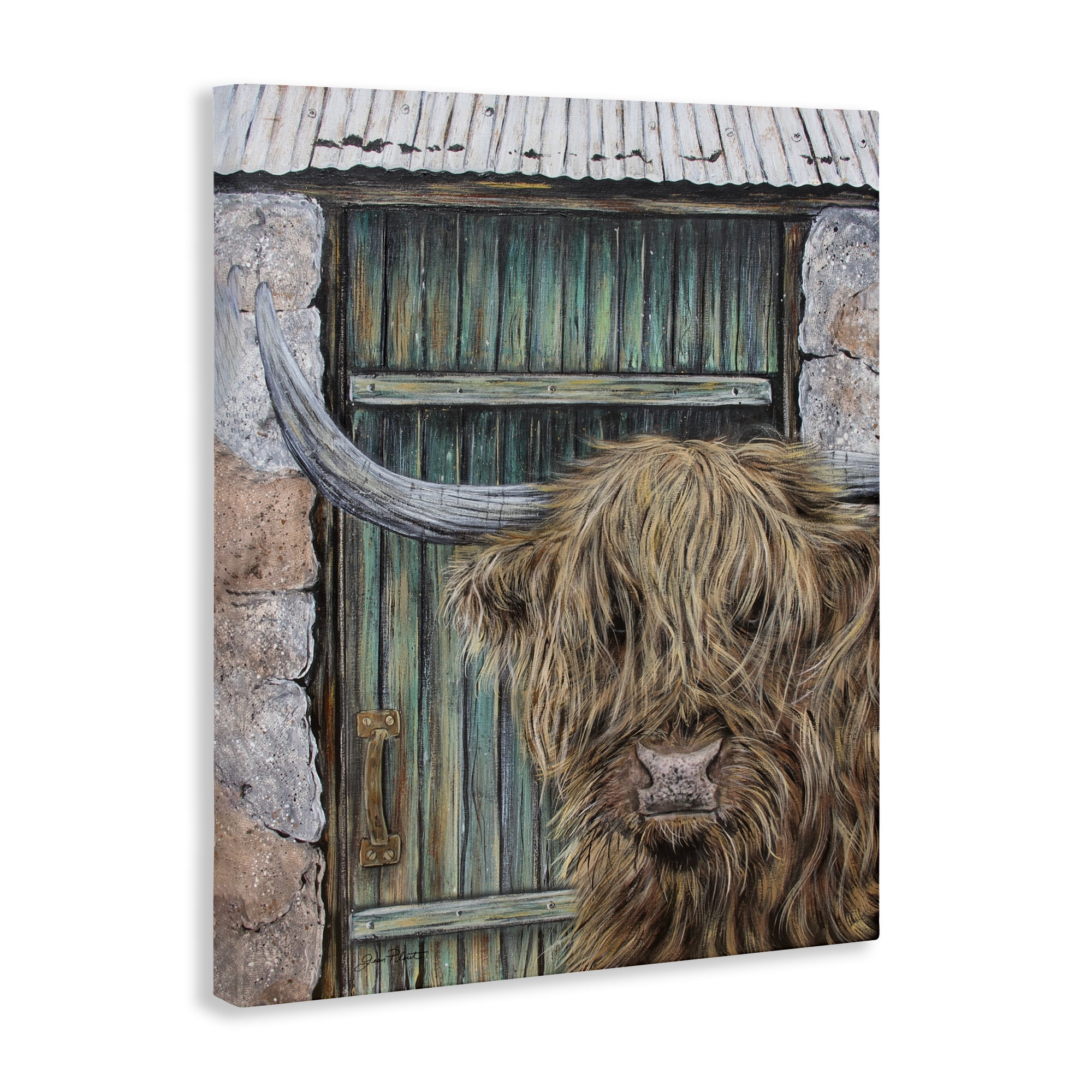Highland Cow by Barn Door Canvas Wall Art, design by Jean Plout