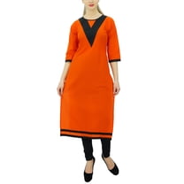 Bimba Women's Cotton 3/4 Sleeve solid Pattern kurti with Contrast Yoke