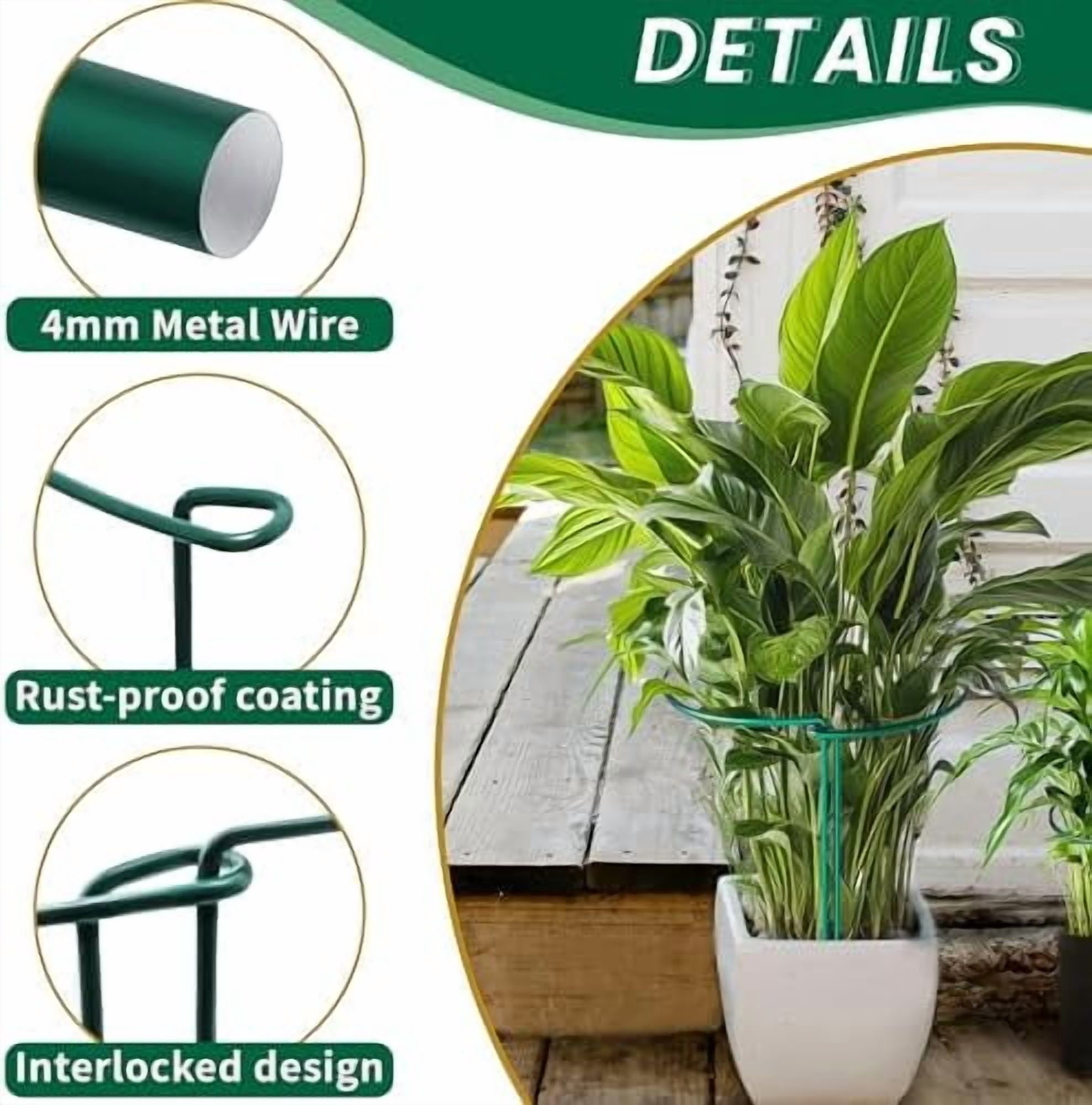 RibRave 10 Pack Garden Plant Support Stakes,10" Widex16 High Heavy Duty Interlinked Half Round Peony Support Ring Cage for Indoor Outdoor Plants,Plant Supports for Peony,Tomato,Hydrangea,Rose