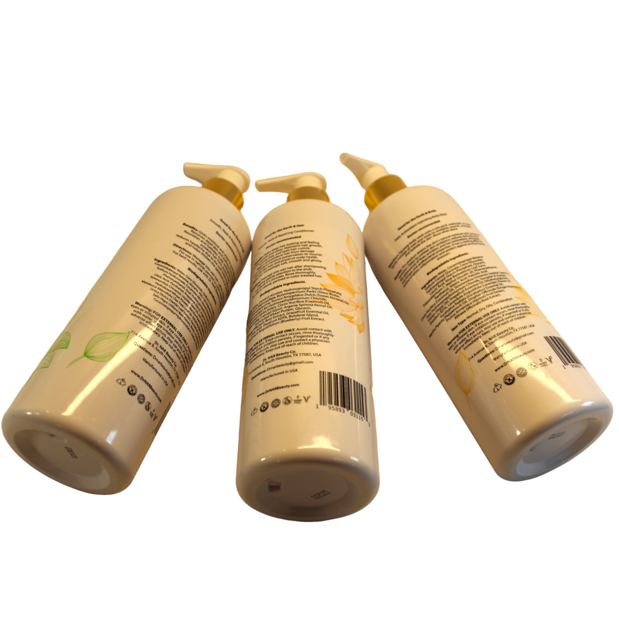 Dr. NAR Beauty Body Wash, Shampoo & Conditioner Set &ndash; Natural & Vegan Skin and Hair Care Bundle &ndash; Moisturizing, Hydrating & Nourishing &ndash; Sulfate-Free Formula,