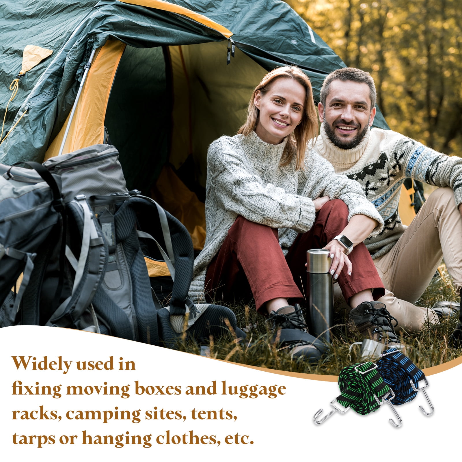 Uxcell 8 Pack Adjustable Bungee Cords with Hooks, 79 Inch Flat Heavy Duty Elasticity Straps Rubber Bungee Cords with Buckle for Outdoor, Camping, Tarp, Bike Rack, Luggage, Black Green/Blue