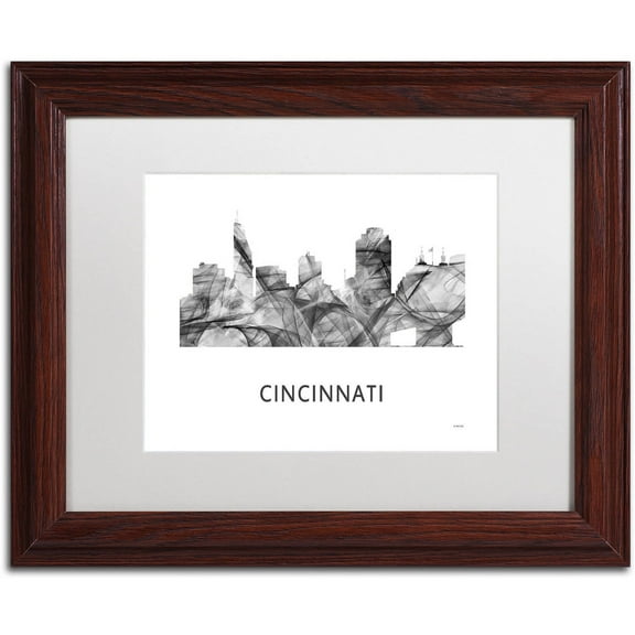 Trademark Fine Art 'Cincinnati Ohio Skyline WB-BW' Canvas Art by Marlene Watson, White Matte, Wood Frame