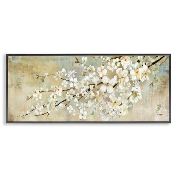 Stupell Industries Blooming Flower Tree Branch Painting Botanical & Floral Painting Black Framed Art Print Wall Art, 24 x 10