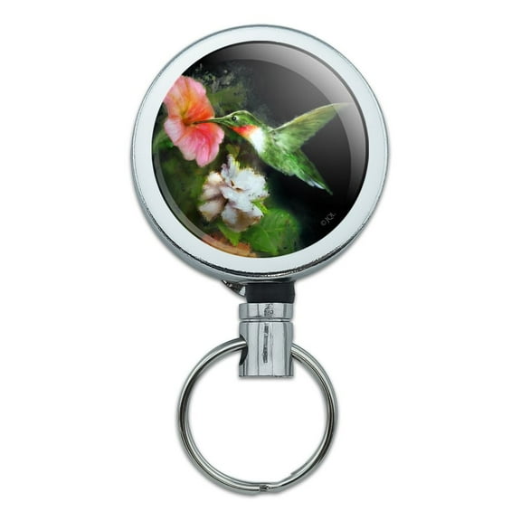 Ruby's Hummingbird Flower Garden Heavy Duty Metal Retractable Reel ID Badge Key Card Tag Holder with Belt Clip