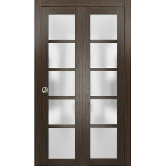Sliding Closet Bi-fold Doors | Quadro 4002 Chocolate Ash with Frosted Glass