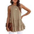 thumbnail image 1 of Camiseta sin mangas para mujer, cuello redondo, dobladillo con volantes, tipo suelto, Color puro, Top de verano para uso diario, 1 of 6