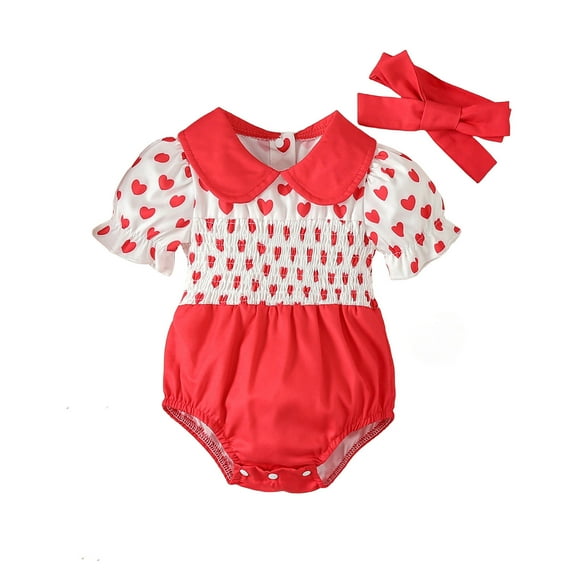 Sngxgn Baby Girl Outfit Print Sweatshirt Romper Long Sleeve Bubble Bodysuit(Red,18M)