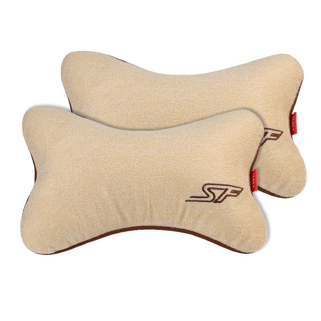2pc SF Pattern Bone Shaped Design Stretchy Band Neck Rest Pillow Khaki