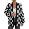 thumbnail image 2 of Women'S Plus Size Checkered Cardigan Top Plaid Print Open Front Loose Sweater Outwear Black & White S, 2 of 10