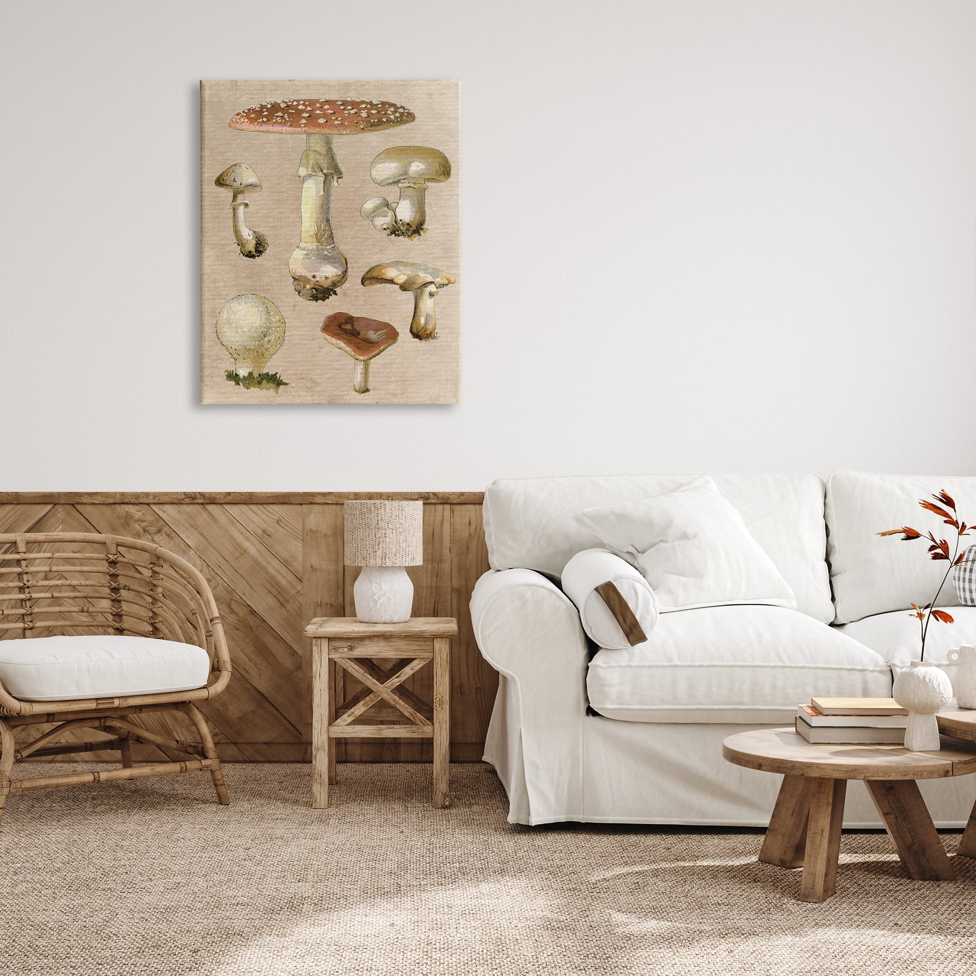 Stupell Industries Vintage Neutral Mushrooms Botanical & Floral Painting Gallery Wrapped Canvas Art Print Wall Art, 30 x 40