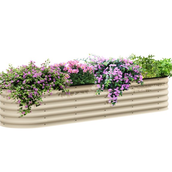 Galvanized Raised Garden Tub - 93" L X 22.5" W 16.5" H, Metal Elevated Planter With Edge For Flowers, Herbs & Veggies, Cream Bed, 7.9' 2' 1.4', Box Rim, Growing Cream, Modular Design