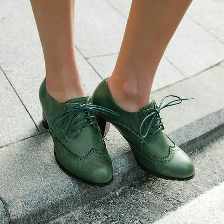 

ZMHEGW Boots For Women Ankle Eign Trade Large Vintage Leather Able And Comtable Round Toe Square Heel Thick Lace Up Boots Shoes