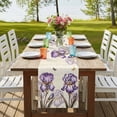 thumbnail image 4 of Purple Iris 108 Inch Table Runner, Spring Vintage Butterfly Leaves Flowers Beige Farmhouse Dresser Scarf Cotton & Linen Tablerunner for Dining/Kitchen Island/Holiday Party Décor 13" x 108", 4 of 9