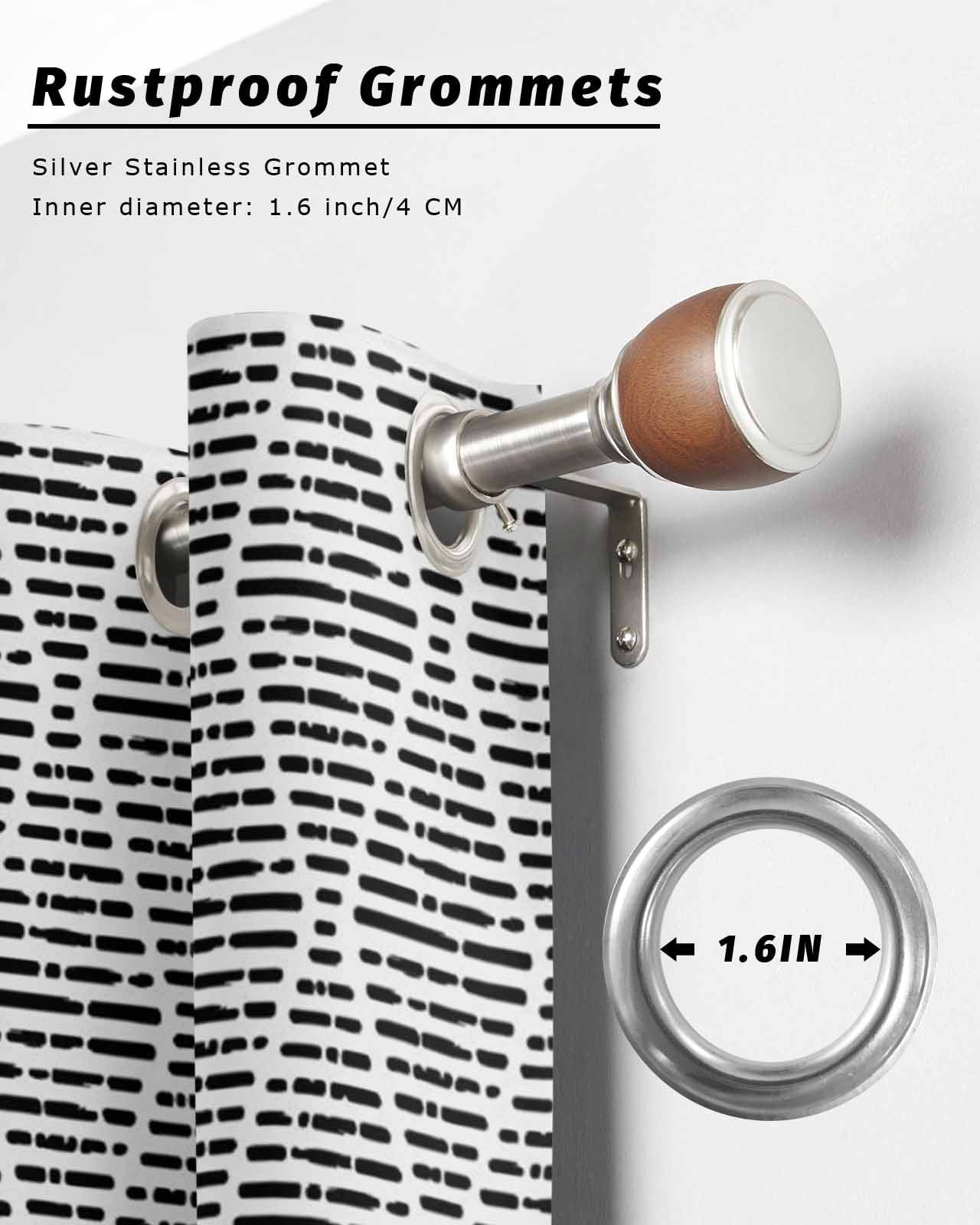 Black White Outdoor Curtains for Patio, Modern Abstract Art Farmhouse Privacy Drapes Grommet Waterproof Outside Curtains for Porch/Cabana/Balcony 54"x 108", 1 Panel