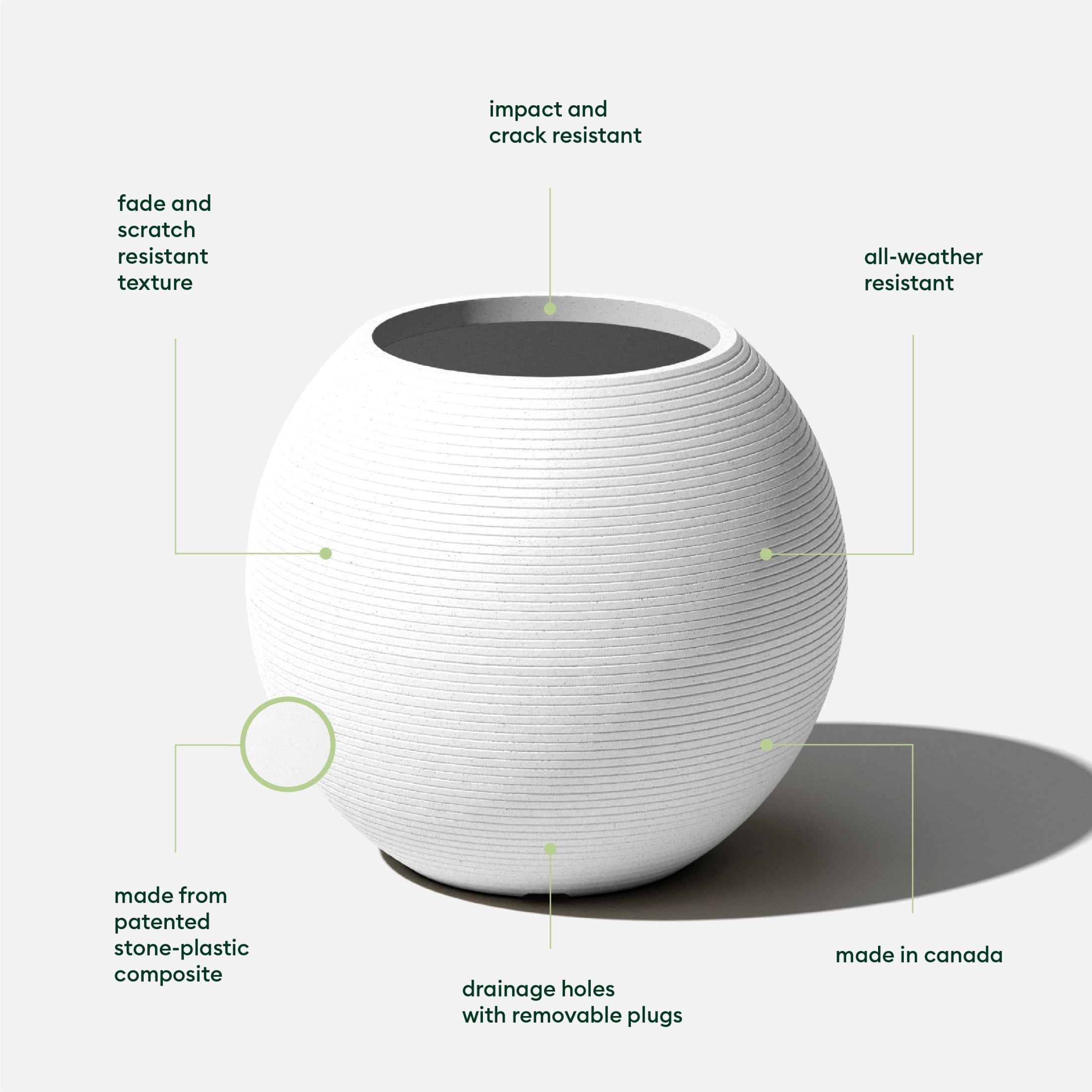 Veradek Strata Series Sphere Plastic-Stone Round Planter - White, 2 Pack