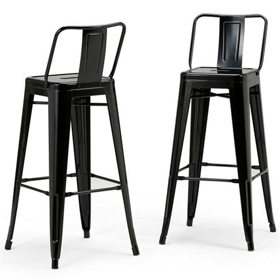 Trent Home Contemporary 30" Metal Bar Stool in Black (Set of 2)
