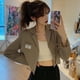thumbnail image 4 of Blazer corto fino de primavera y verano 2023 para mujer, chaqueta coreana de manga larga, chaqueta corta para mujer, abrigo de traje de color liso con botonadura sencilla, 4 of 6