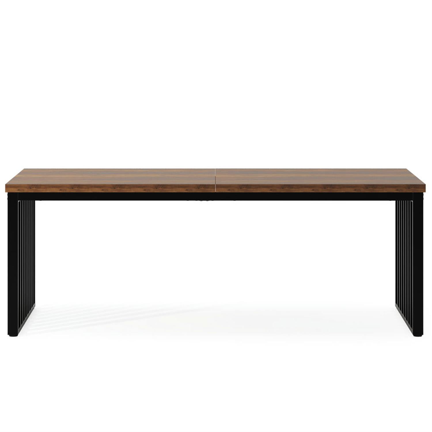 Demi Bonn 78" Two Person Executive Computer Desk with Metal Frame, Modern Duty Study Writing Gaming Table for Home Office, Brown