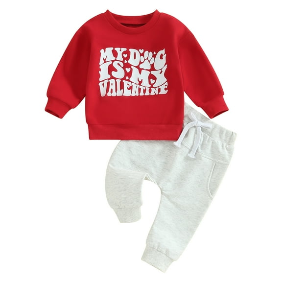 Toddler Baby Boy Girl Valentine's Day Outfit Long Sleeve Sweatshirt Tops Pants Set Fall Winter Clothes