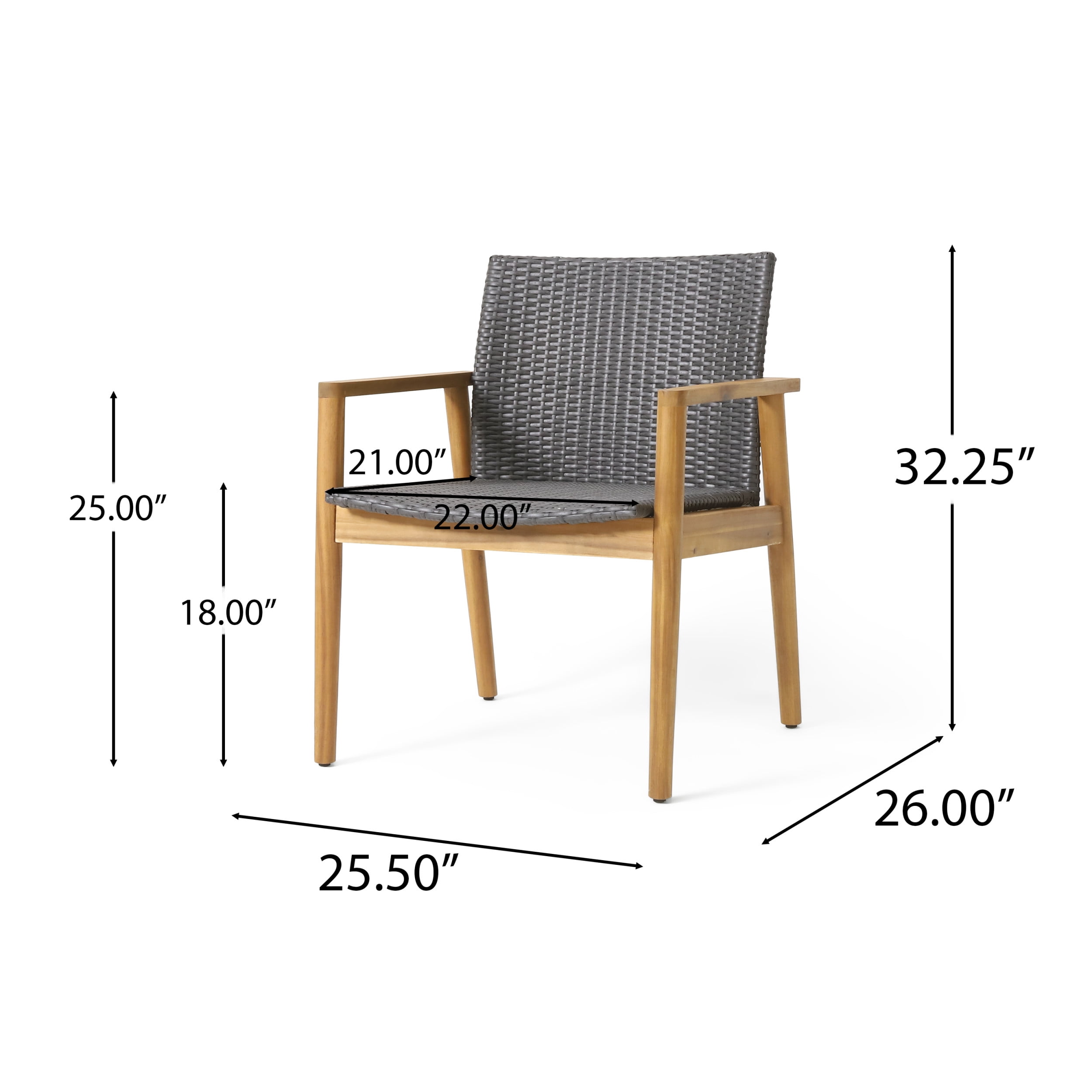 Remuda Wicker and Acacia Wood Outdoor Club Chairs, Set of 2, Gray and Teak