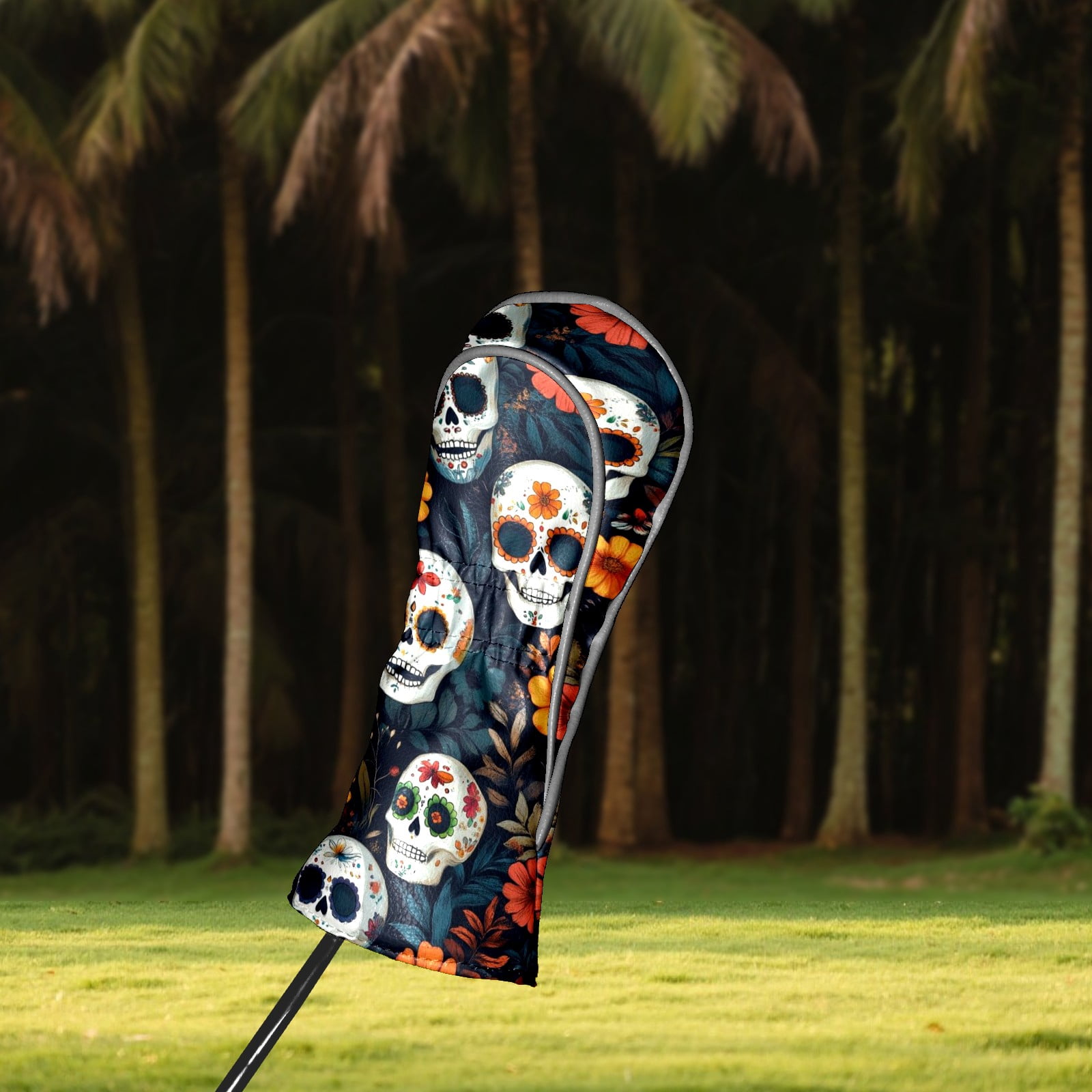 Golf Club Covers PU Leather Waterproof Head Covers for Fairway Woods Hybrids Skeleton Rose Unisex Fits Most Brands