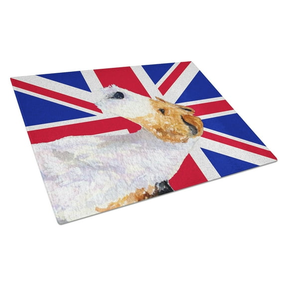 Caroline's Treasures Fox Terrier with English Union Jack British Flag Glass Cutting Board Large Size