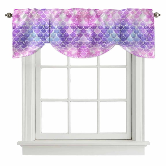 Tie Up Valances for Windows, Purple Ombre Adjustable Valance Curtains Window Treatment for Living Room/Bedroom, Colourful Gradual Modern Abstract Art Rod Pocket Kitchen Curtains & Drapes 54x18 Inch