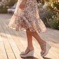 thumbnail image 4 of BLISSFUL STEP Women's Bow Double-strap Plaid Platform Slip Sandals Beige 6.5, 4 of 5
