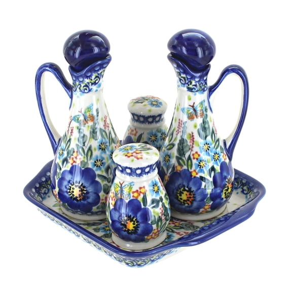 Blue Rose Polish Pottery Garden of Blue Table Accessory Set