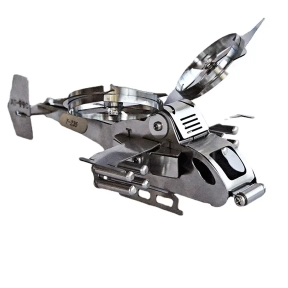 Metal Fighter Helicopter Metal sculpture Mechanical Figurine Home Decor