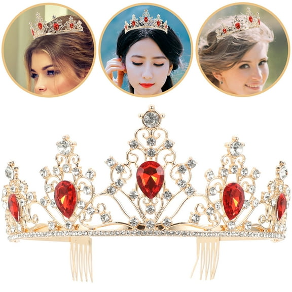 PAMINGONO 1Pack Red Tiara Crown Bridal Hair Accessory for Bride Anniversary Celebration