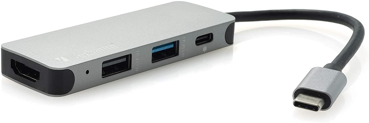 Verbatim USB-C Multiport Hub USB 3.0 USB-C Hub with Quick-Charge Connection for Laptop MacBook 4K HDMI Silver 