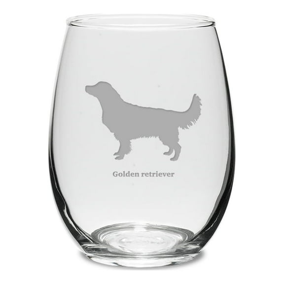 Golden Retriever Deep Etched 15 oz Stemless White Wine Glass
