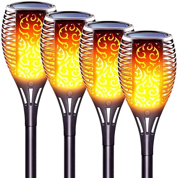 LazyBuddy Solar Torch Lights Outdoor, Large Solar Tiki Torches with Flickering Dancing Flame, IP65 Waterproof Halloween Decoration for Canadian Garden/Patio/Pathway, Auto