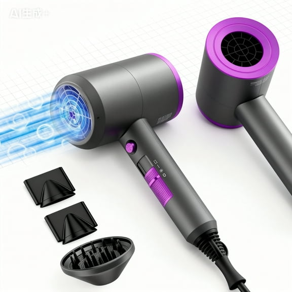Hair Dryer-Fast Drying Ionic Blow Dryer-Updated 1800 W Low Noise Technology with Diffuser&Smooth Nozzle，with 3 Heat Settings