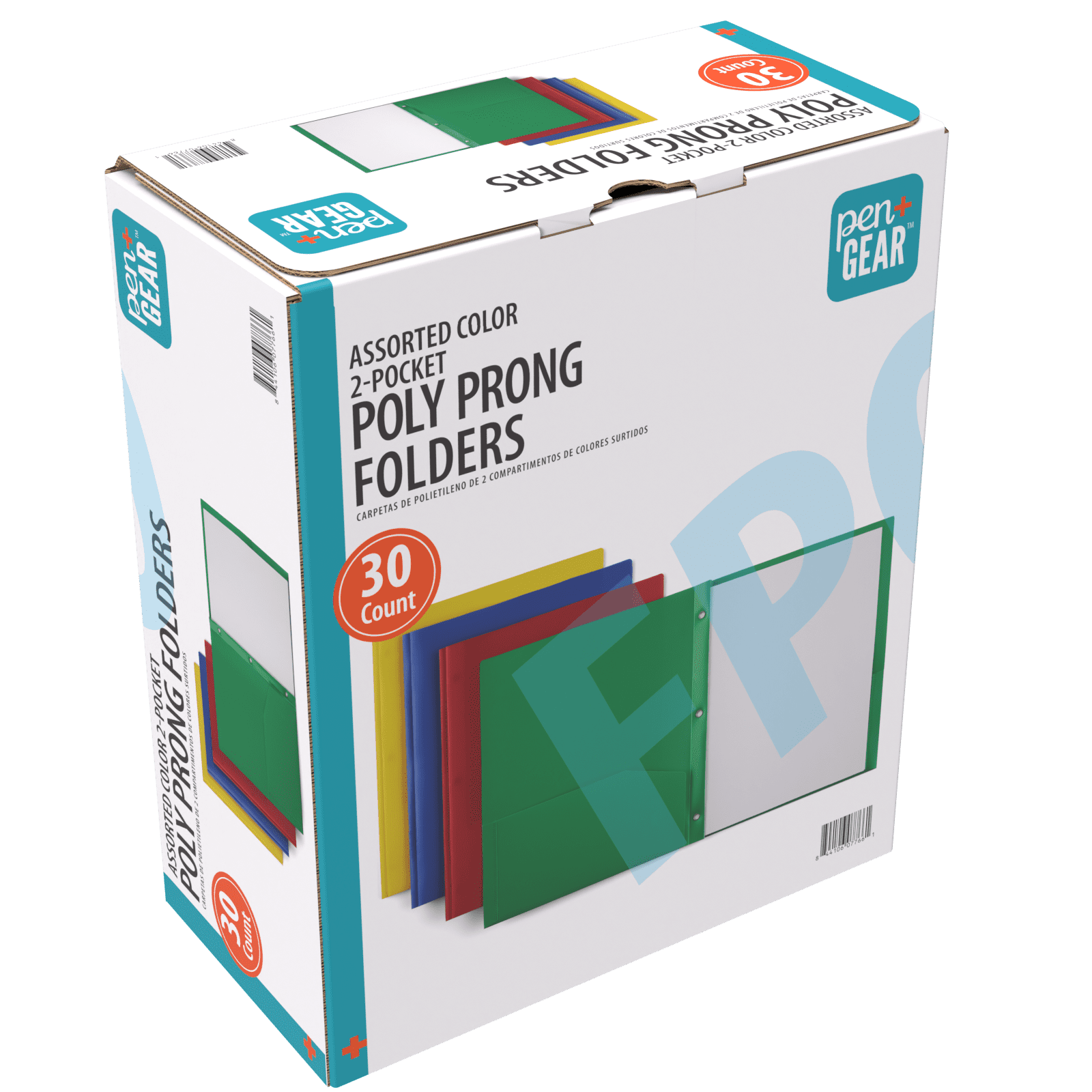 Pen+Gear 3-Prong Poly Folders with 2 Pockets, Assorted Colors, 30 Count