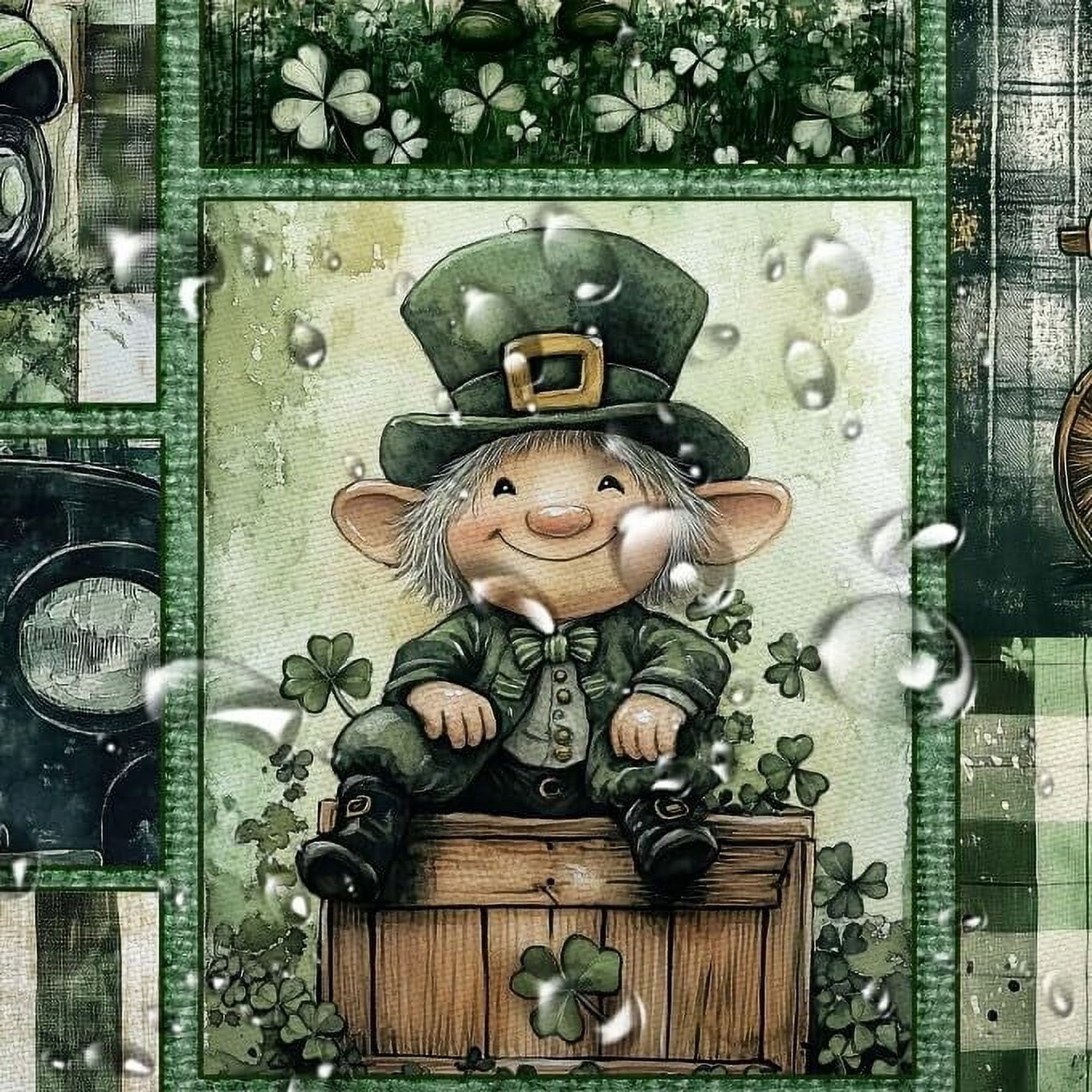 St. Patrick's Day Shower Curtain, Vintage St. Patrick's Day Shower Curtain Set Green Clover Shamrock Bathroom Curtain, Waterproof St. Patrick's Day Gnomes Bath Curtain with 12 Hooks,72X75