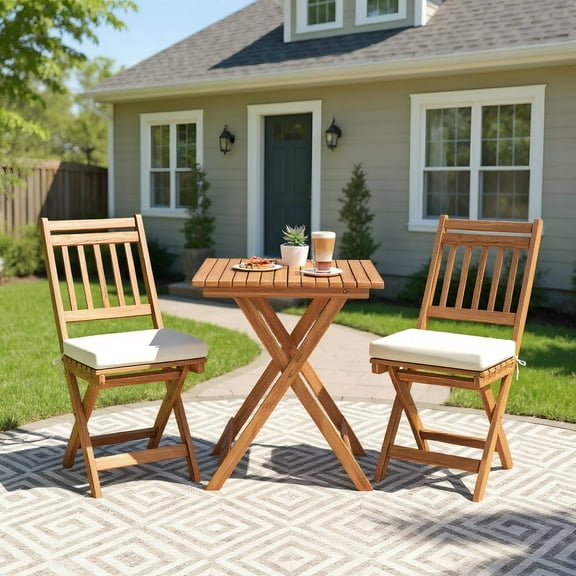 Resenkos Patio Furniture Sets,Outdoor & Patio Furniture Sets,Outdoor Wood Bistro Set with Soft Seat Cushions and Table-White