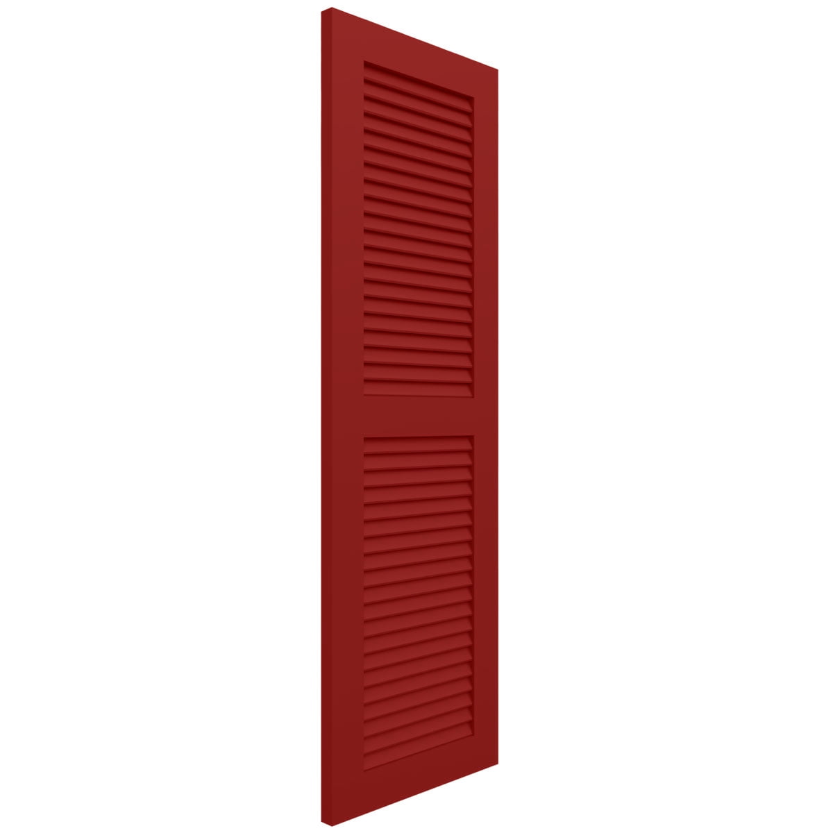 Ekena Millwork 15"W x 64"H True Fit PVC Two Equal Louver Shutters, Fire Red (Per Pair - Hardware Not Included)