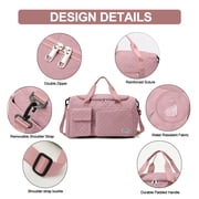 DAKIMOE Travel Duffle Bag for Women Men, Weekender Bags Carry on Gym Bag with Wet Pocket/Adjustable Strap/Shoe Compartment, Foldable Waterproof Overnight Tote Bag for Plane Sports Dance, Pink