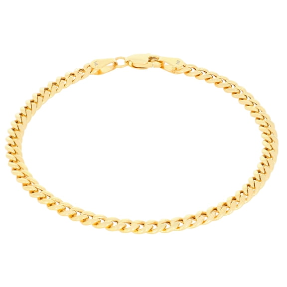 Nuragold 14k Real Yellow Gold Miami Cuban Lightweight Link 4mm Chain Bracelet (7"-9") Italian Jewelry for Men & Women