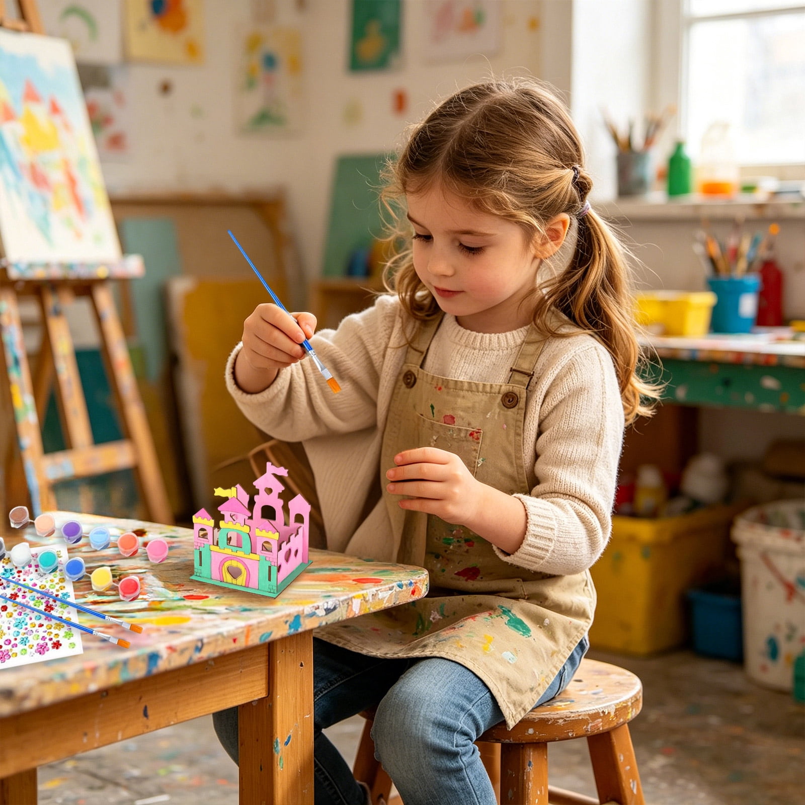 12 Sets DIY Wooden Princess Castle Craft Bulk Donate Pack for Kids, Cardboard Castle with 12 Acrylic Paints & Brushes, Ideal for Girls Birthday Party Church Christmas Donation