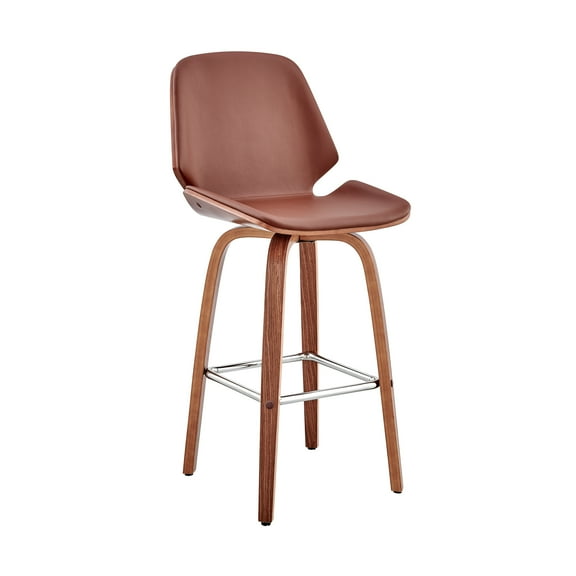 Armen Living Indoor Arabela 26" Brown Faux Leather and Walnut Wood Swivel Bar Stool