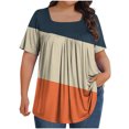 thumbnail image 4 of Hvyesh Plus Size Tops for Women Summer Color Block Tunic Tops Square-Neck Short Sleeve T Shirts Casual Blouses OfertasDelDía, 4 of 4