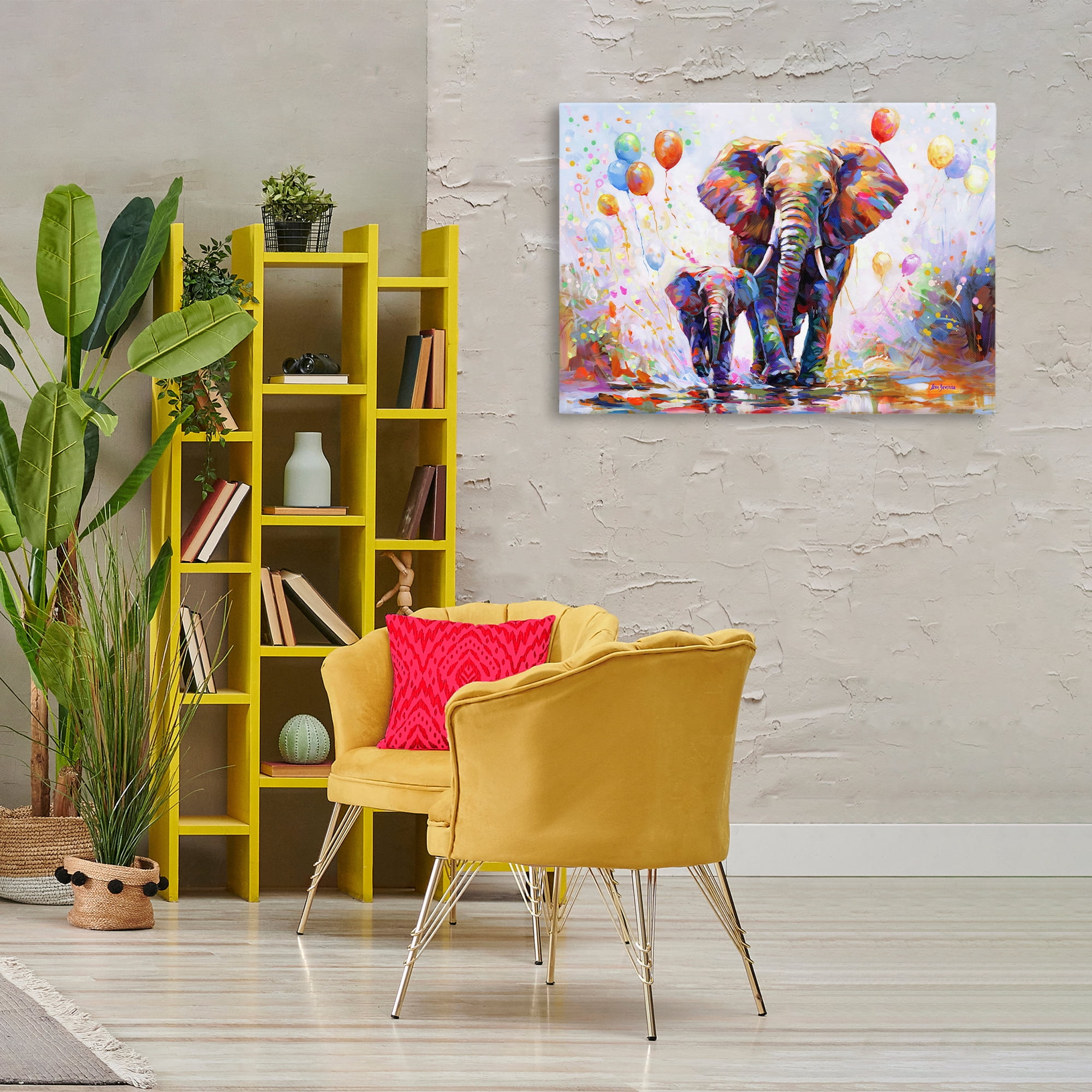 Stupell Industries Elephants & Balloons Animals & Insects Painting Gallery Wrapped Canvas Art Print Wall Art, 36 x 24