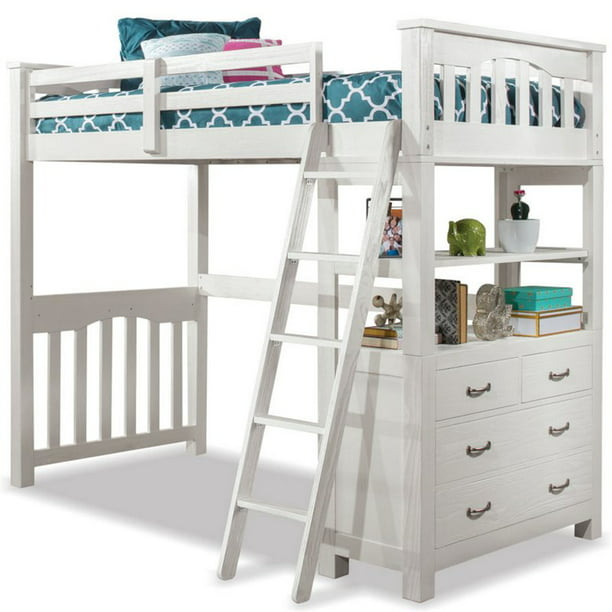 Pemberly Row Twin Solid Wood Loft Bed, Kids Bunk Beds With Dresser