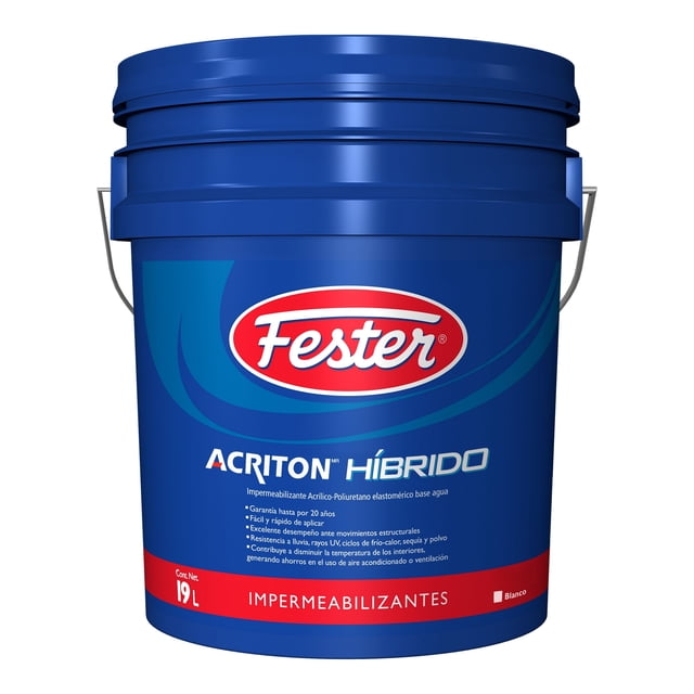 Impermeabilizante Acrílico-Poliuretano Elastomerico Base Agua Fester Acriton Híbrido 20 Años 19 L Blanco
