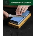 thumbnail image 5 of Royal Craft Wood Premium Whetstone Sharpening Kit, 2 Side Grit 1000/6000 Waterstone - Professional Grade Whetstone Set with Knife Sharpening Angle Guide and Non-Slip Bamboo Base (White/Blue), 5 of 6