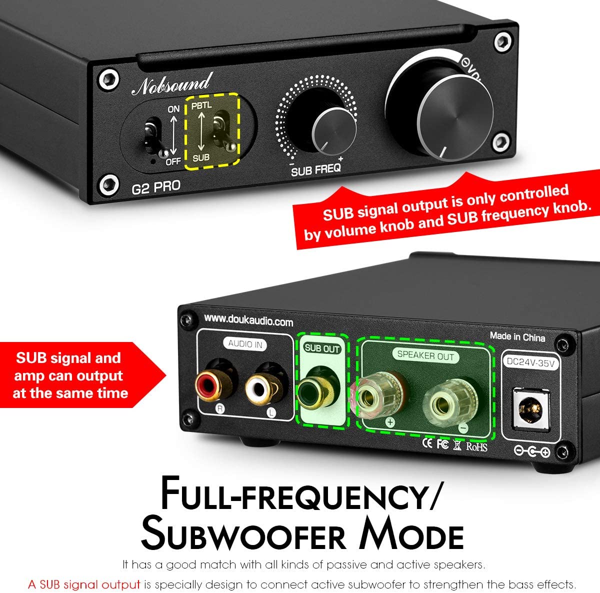 mini amplifier with subwoofer output